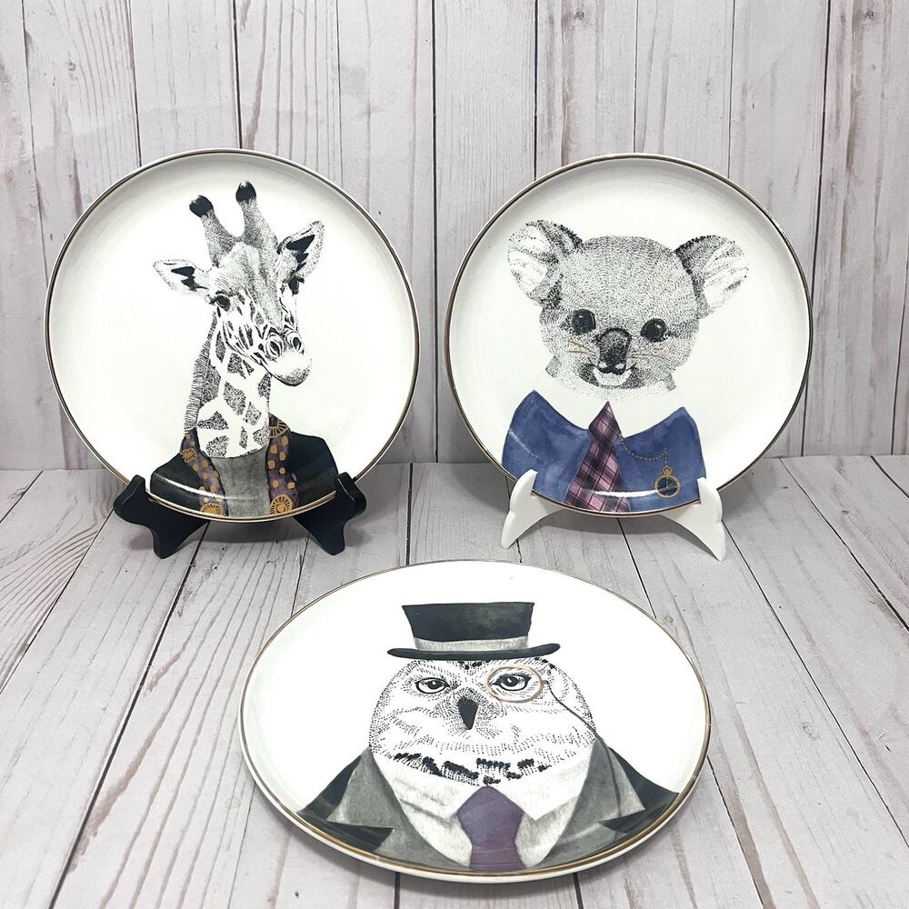 Pier 1 Book Club Collection Fine China Salad Plates set of 3 Different Prints
